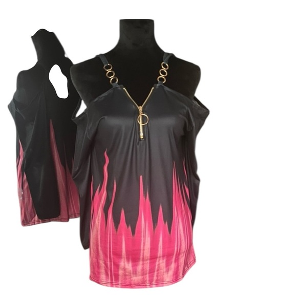 🔥3 for $25🔥 NWOT never worn Black and Hot pink off the shoulder blouse SZ S - Picture 1 of 6